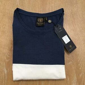 CRS55 CROSSHATCH Men’s Crew Neck Navy White Short Sleeve T-shirt Size XL - M414